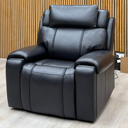 World of Leather 'Hollywood' Nc-023c Black Leather Power Recliner Chair with Power Headrest and Storage Arms