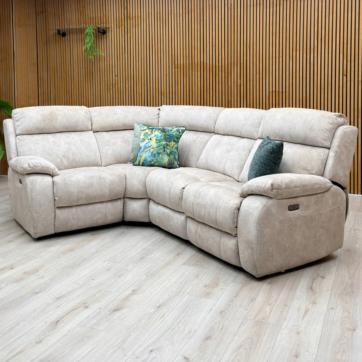 Moreno Bfa-Bnn-R26 Cream Velvet Fabric Left Hand Facing Small Power Recliner Corner Sofa – view 3