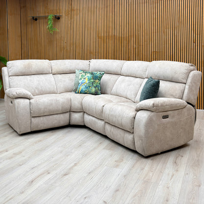 Moreno Bfa-Bnn-R26 Cream Velvet Fabric Left Hand Facing Small Power Recliner Corner Sofa – view 3