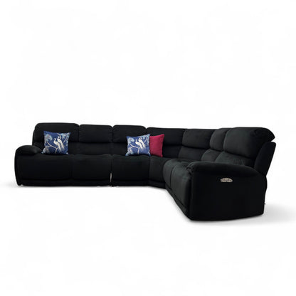 'Link' Black Velvet Large Power Recliner Corner Sofa with Power Headrests + Armless Unit with Power Recliner and Power Headrests