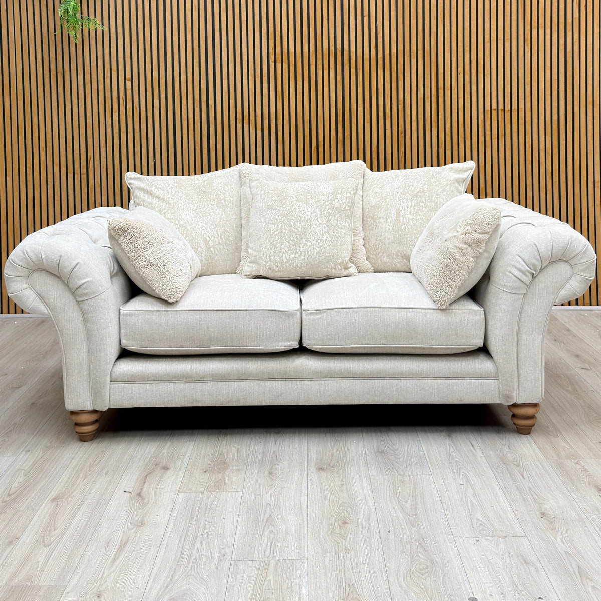 Ideal Home 'Cotswold' Darwin Ivory Wo Ft Fabric 2 Seater Scatter Back Sofa with Faux Fur Large Footstool