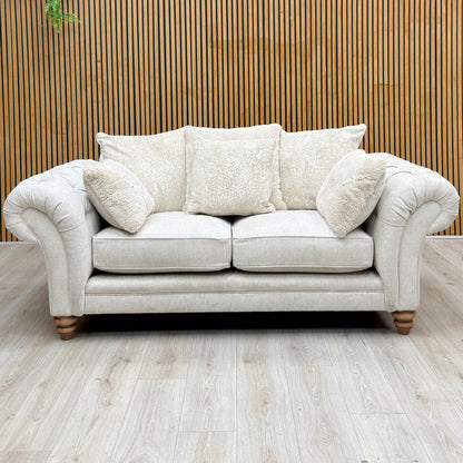 Ideal Home 'Cotswold' Darwin Ivory Wo Ft Fabric 2 Seater Scatter Back Sofa with Faux Fur Large Footstool