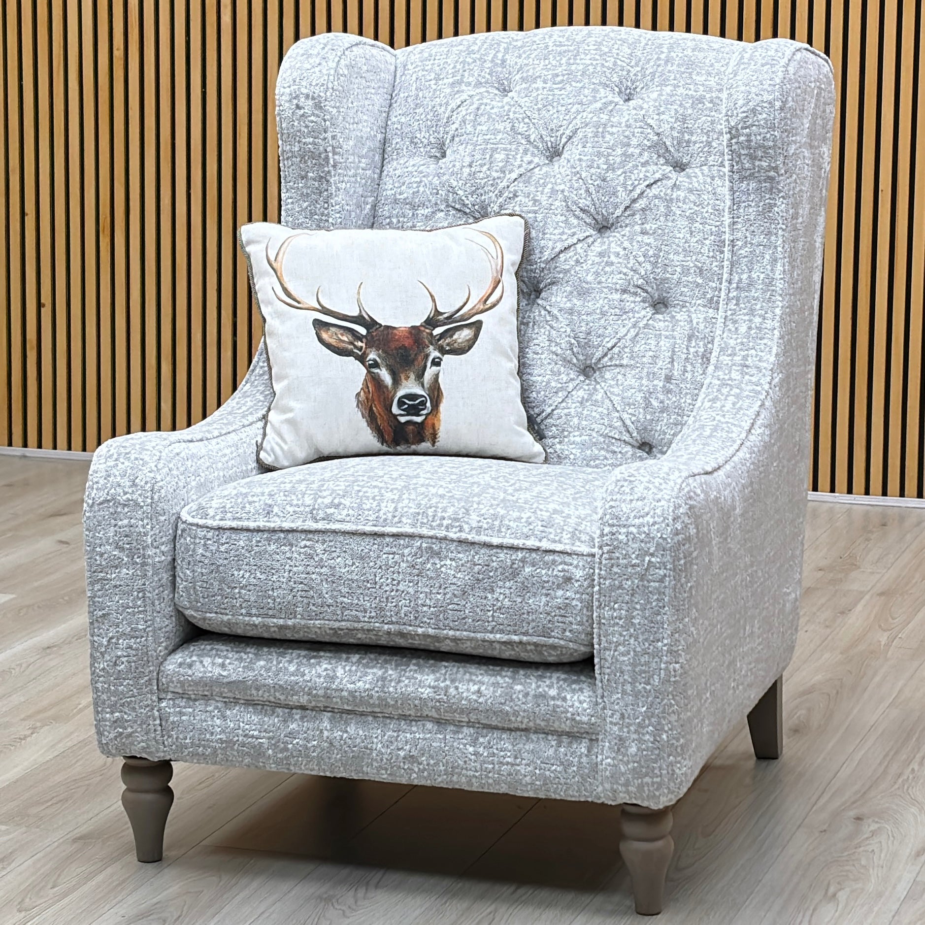 ‘Palace’ Chantilly Damask Anchor Grey Fabric Button Back Winged Accent Chair – view 3