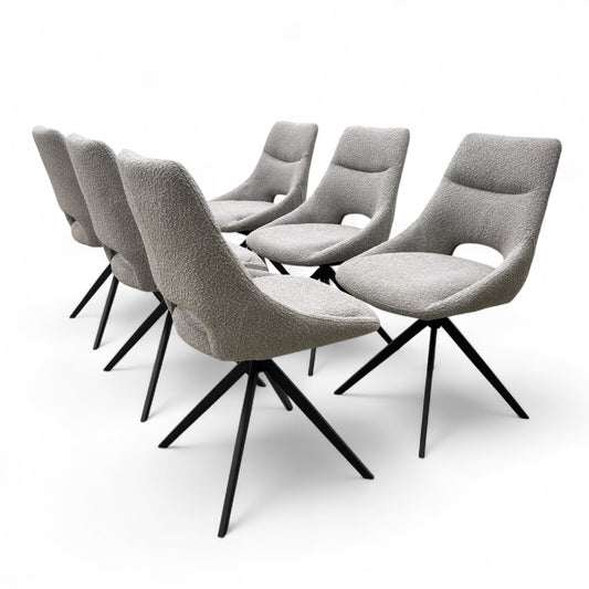 'Barefoot' Grey Boucle Swivel Dining Chair - Set of 6