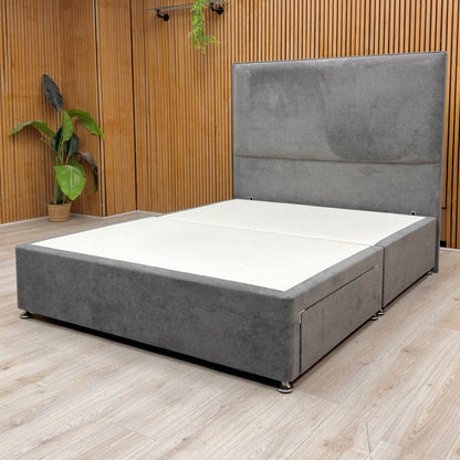 ‘Virgo’ Milan Thunder Velvet Floor Standing Headboard + 2 Draw Divan Base - King