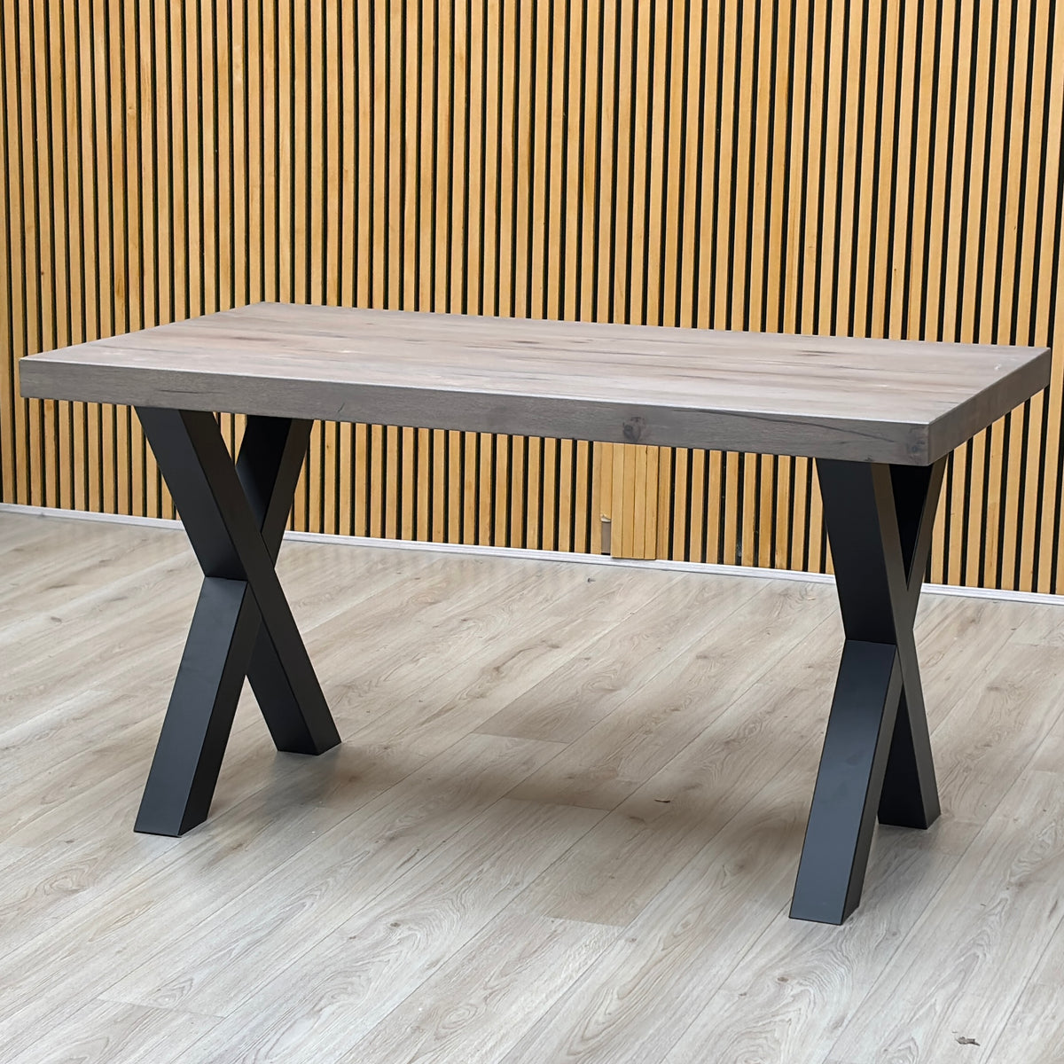 Bodahl ‘Terra’ 8 Vintage Grey Solid Oak Compact Straight Edge Dining Table with X Shaped Legs – view 3