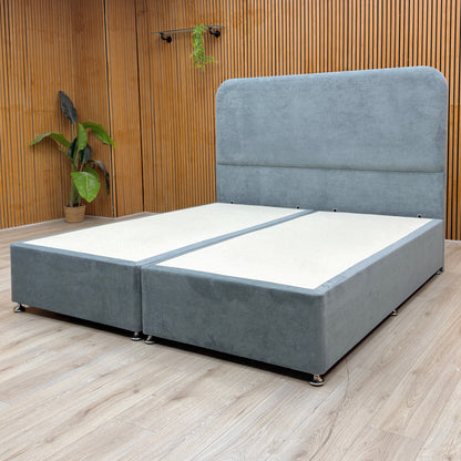 'Hamilton' Milan Petrol Velvet Floor Standing Headboard + Divan Base - Super King