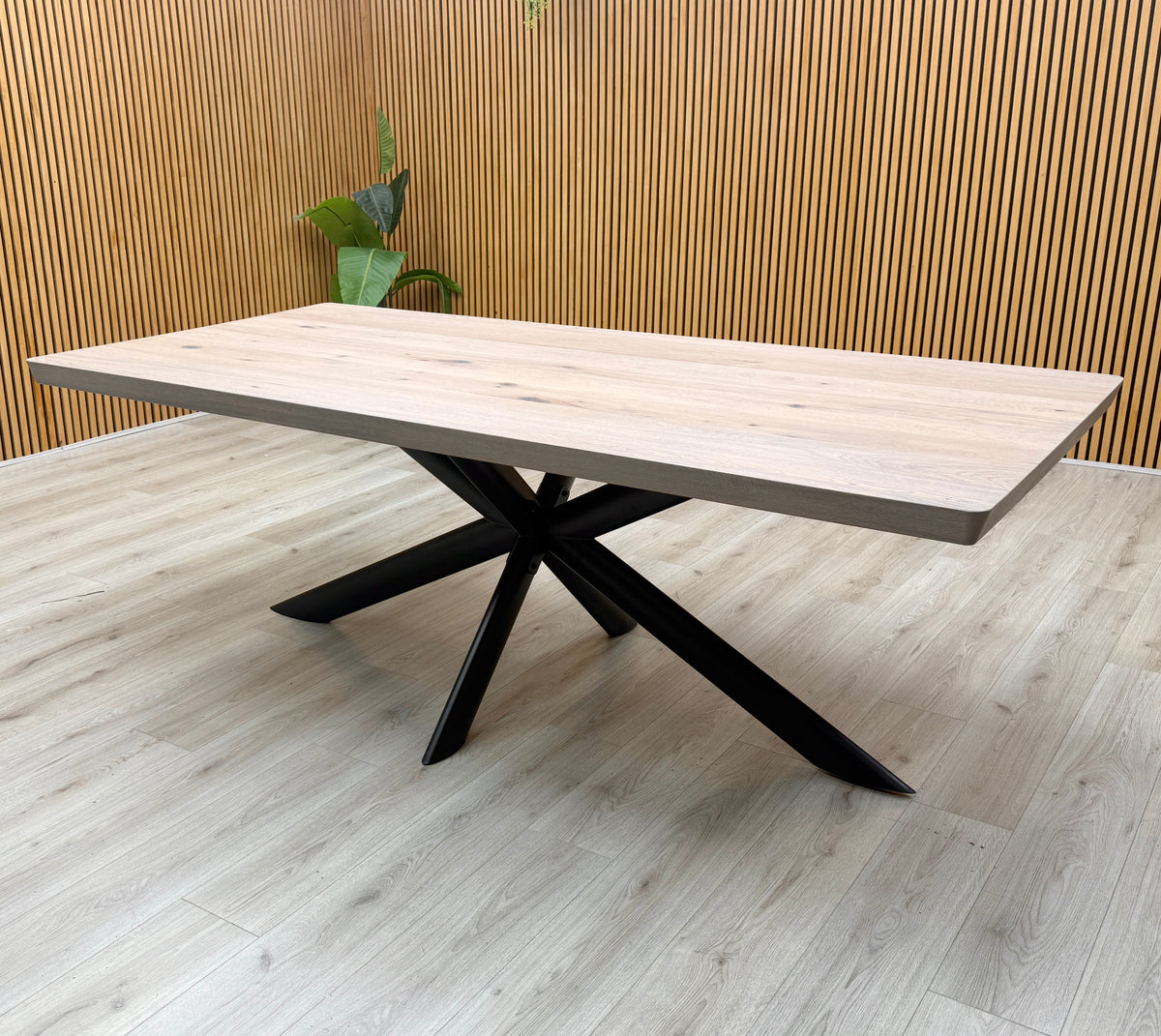 Bodahl 'Athena' 32 Sand Stone Solid Oak Soft Edge 220cm Dining Table with Metal Star Base