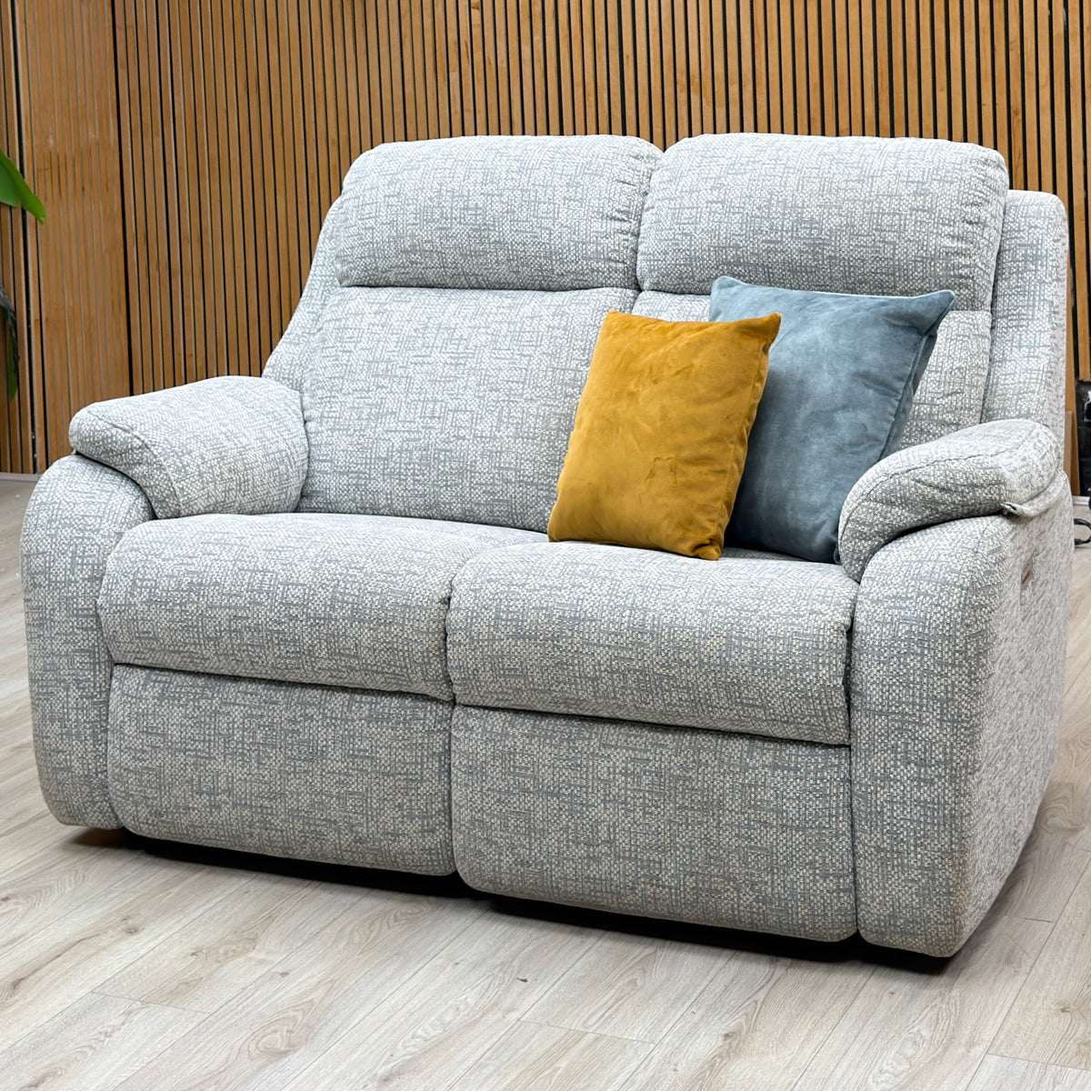 G Plan 'Kingsbury' B030 Remco Light Grey Fabric 2 Seater Power Recliner Sofa with Power Headrests and Power Lumbar