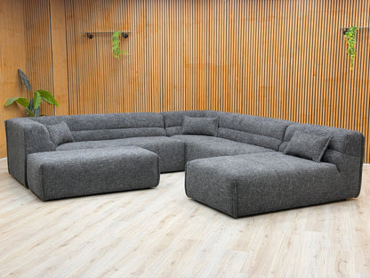 ‘Piero’ Odyssey Vortex Charcoal Grey Fabric 2 Corner 2 Open End Chaise Sofa + Large Footstool