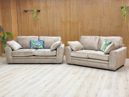 ‘Chalfont’ Adele Biscuit Brown Linen Fabric 3 + 2 Seater Sofa Set