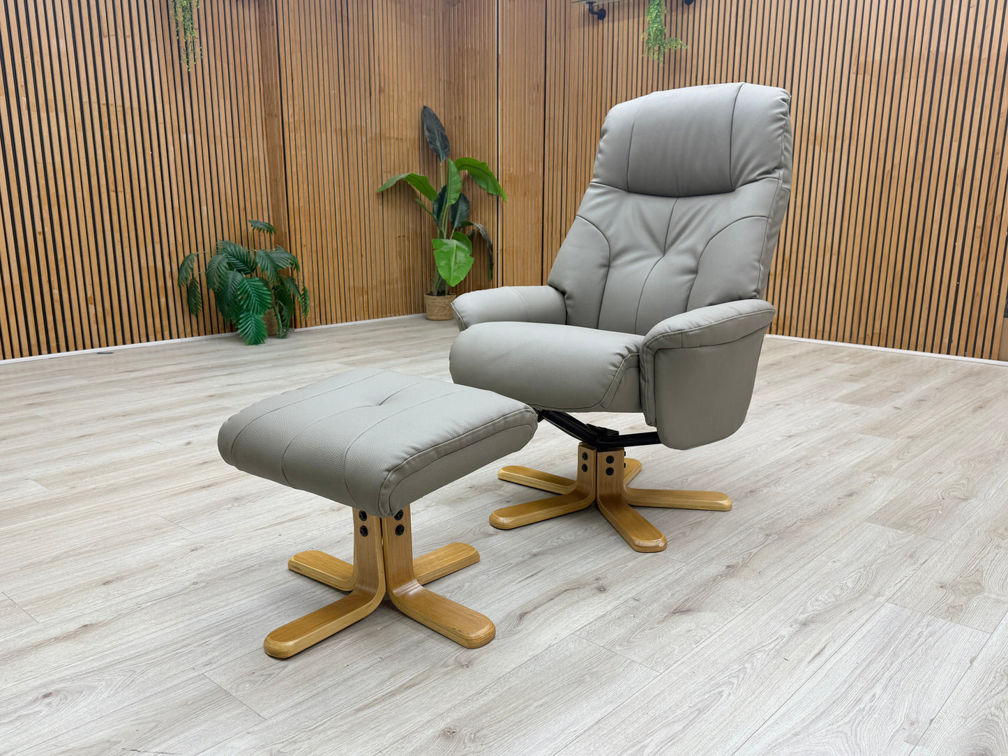 'Muscat' Dark Grey PU Leather Swivel Recliner Chair and Footstool