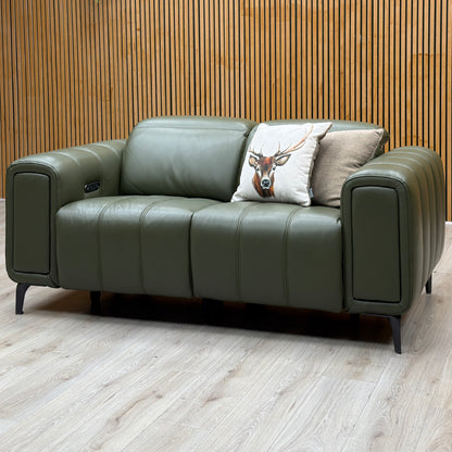 'Elphaba' Oslo Pine Green Leather 2 Seater Power Recliner Sofa with Storage Arms