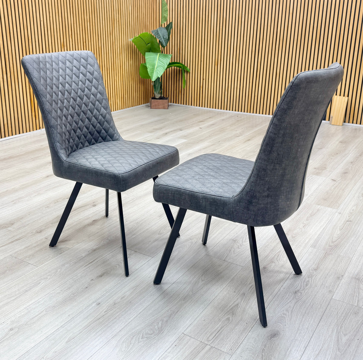 'Earth' Graphite Grey Fabric Pair of Dining Chairs