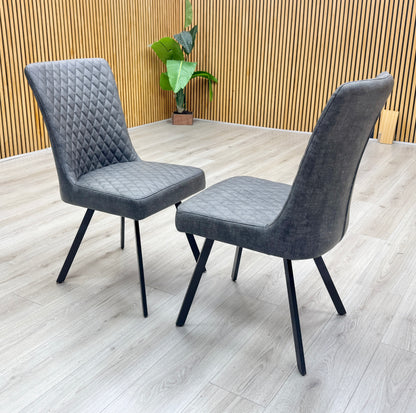 'Earth' Graphite Grey Fabric Pair of Dining Chairs