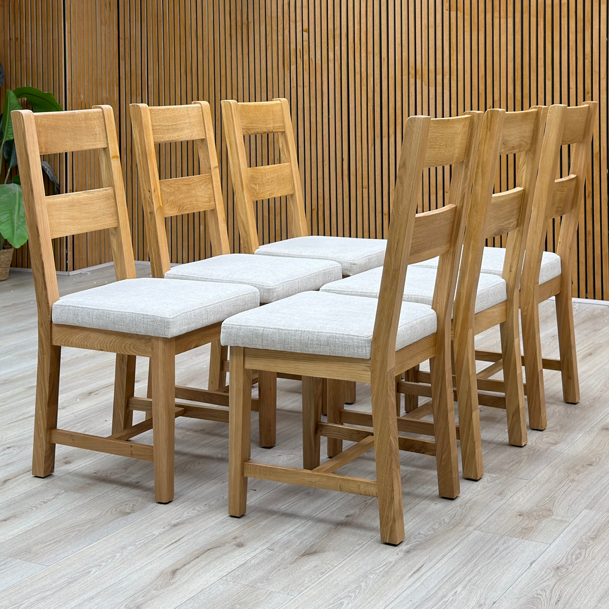 'Augusta' Clay Grey Upholstery Fabric Wooden Ladderback Set of 6 Dining Chairs