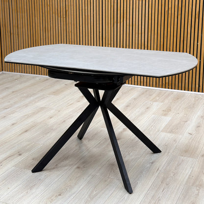 'Quattro' Ash Grey Marble Effect Ceramic Top Extending Swivel Dining Table