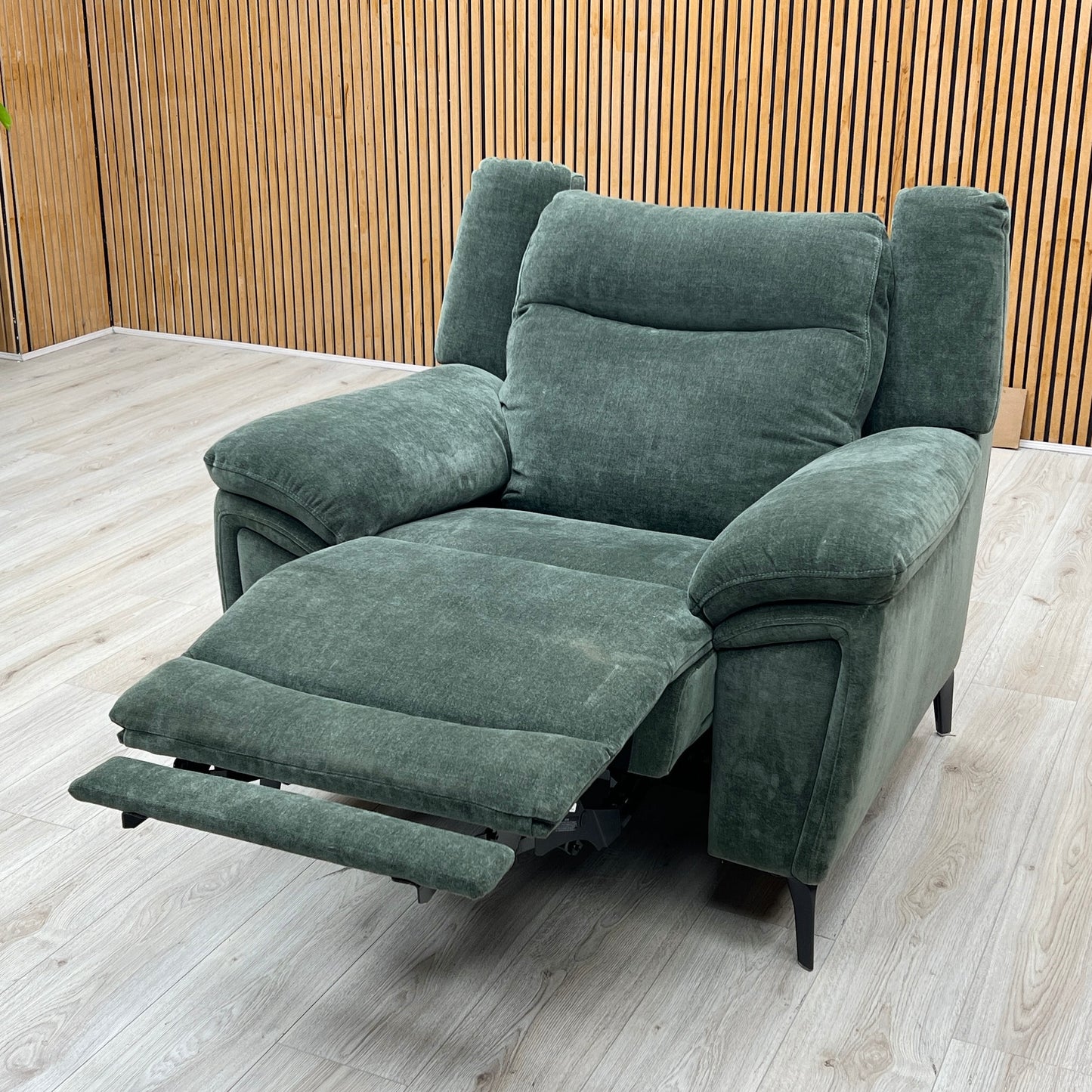 ‘Panache’ Manhattan Pine Green 58001 Fabric Power Recliner Chair with Power Headrest and Heated Seat