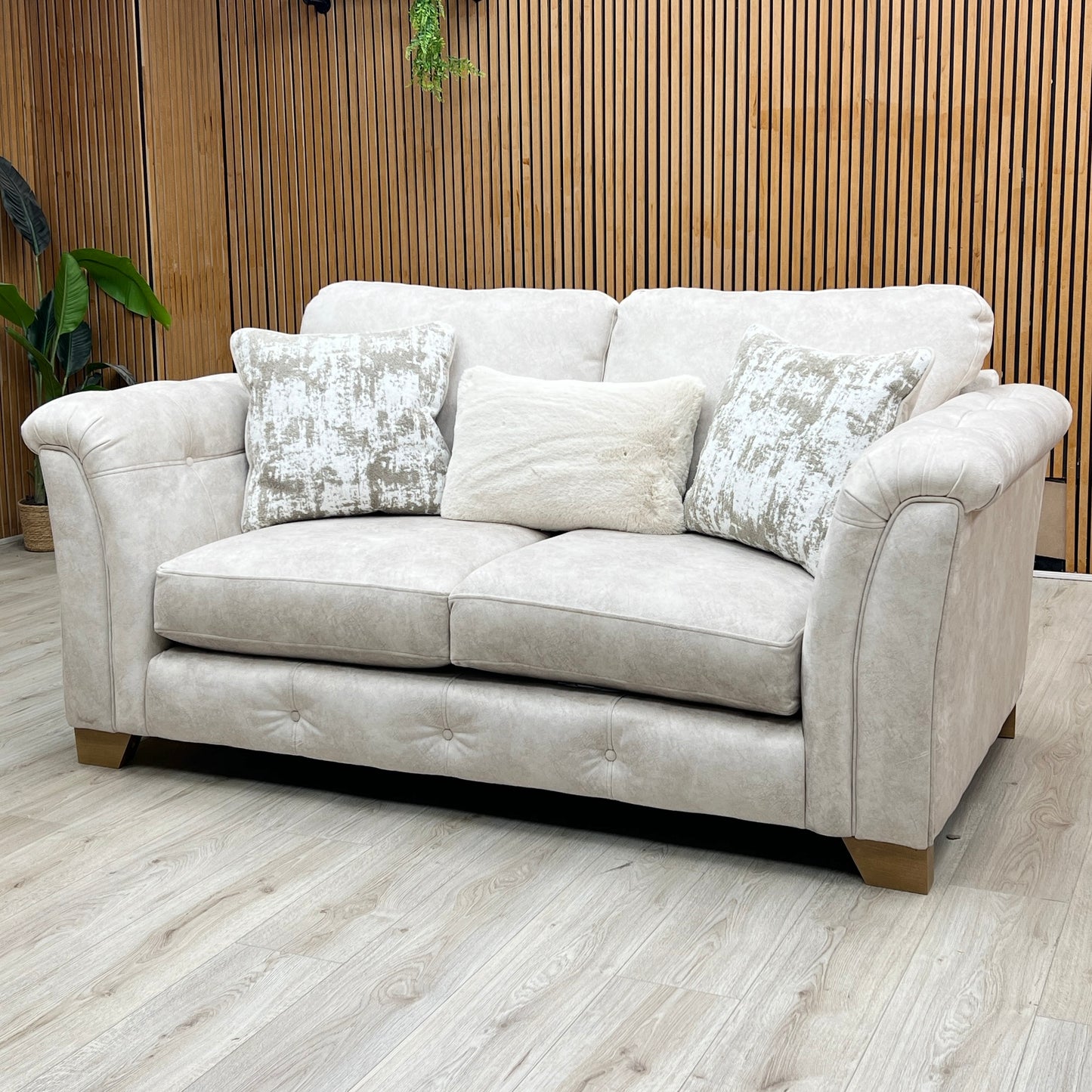 ‘Aura’ Kenzo Cream Dw Ft Fabric 2 Seater Classic Back Sofa