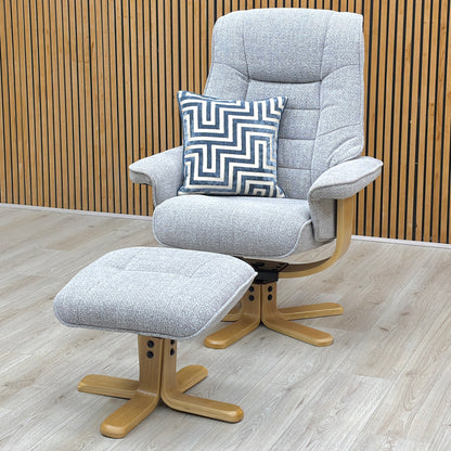 ‘Riga’ Chacha Dove Grey Fabric Swivel Chair and Footstool - Set of 2