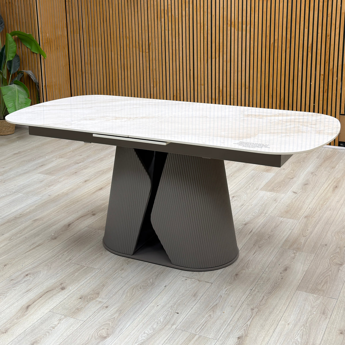 'Ivy' Neutral Marble Effect Ceramic Top 178cm Extending Dining Table