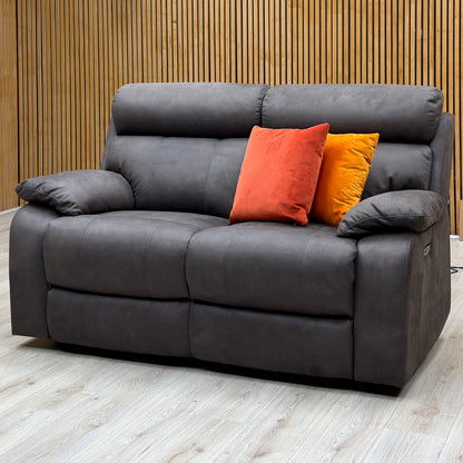 'Moreno' Bfa-Bnn-R28 Grey Heavy Duty Fabric 2 Seater Power Recliner Sofa with Power Headrests