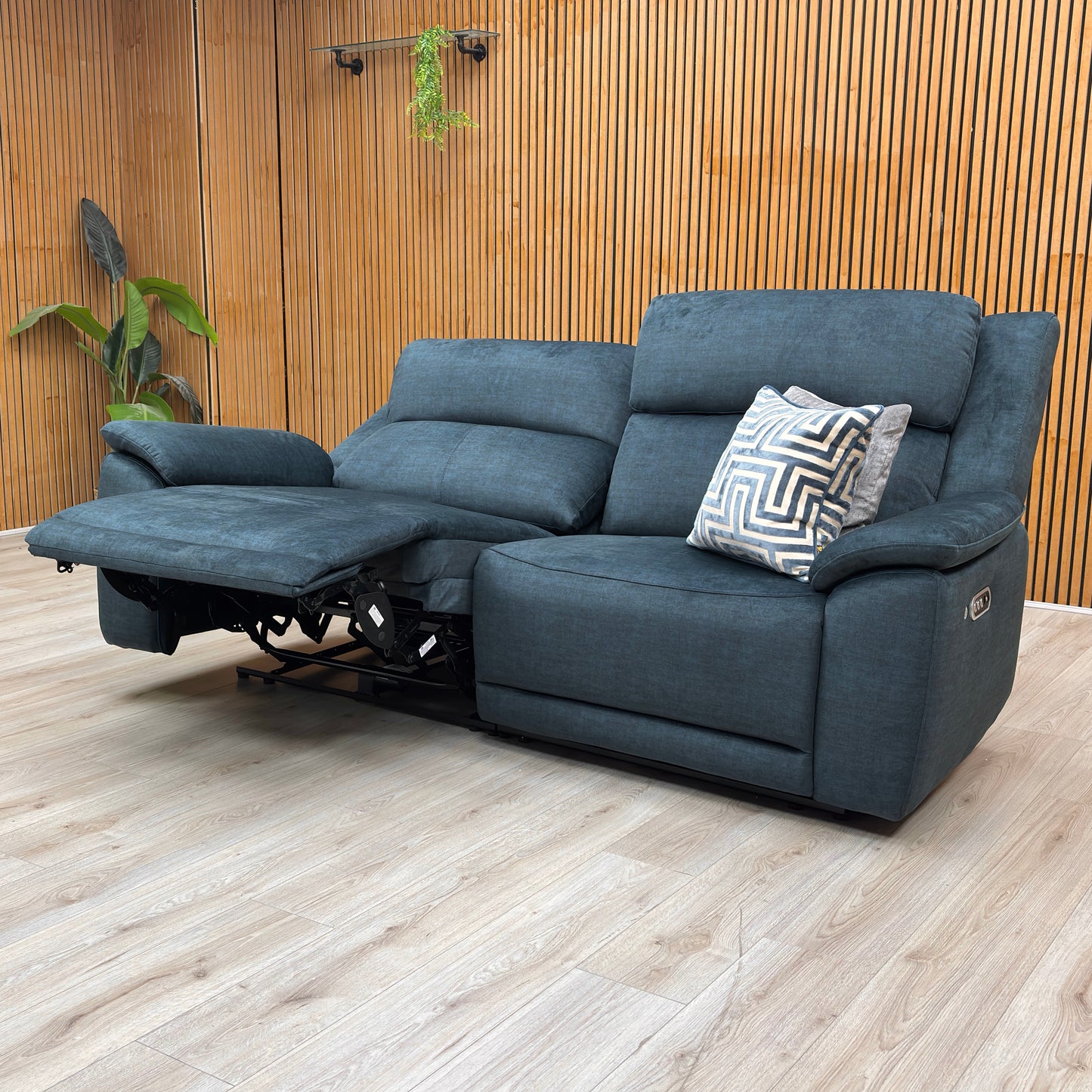 'Utah' Giula Dark Blue Velvet 3 Seater Power Recliner Sofa with Power Headrests Power Lumbar and Heated Seats