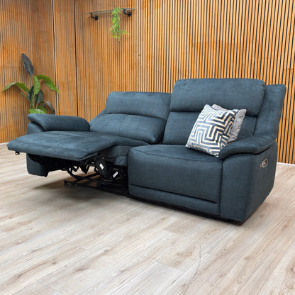 'Utah' Giula Dark Blue Velvet 3 Seater Power Recliner Sofa with Power Headrests Power Lumbar and Heated Seats