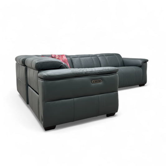 ‘Inca’ Cat-40:09 Peacock Leather Double Power Recliner Corner Sofa with Power Headrests