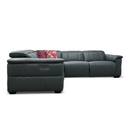 ‘Inca’ Cat-40:09 Peacock Leather Double Power Recliner Corner Sofa with Power Headrests
