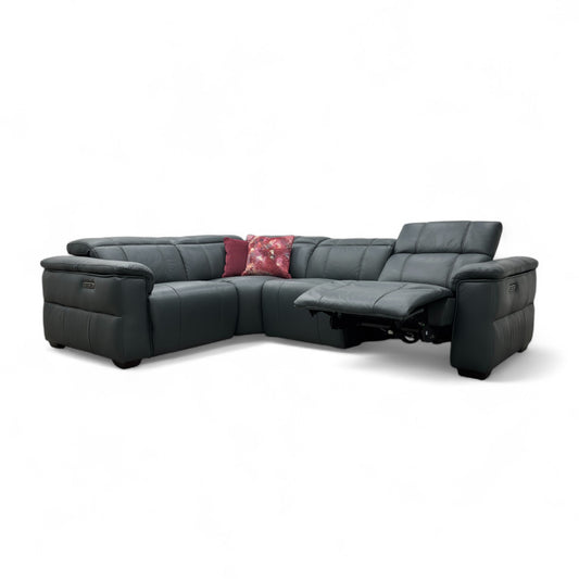 ‘Inca’ Cat-40:09 Peacock Leather Double Power Recliner Corner Sofa with Power Headrests