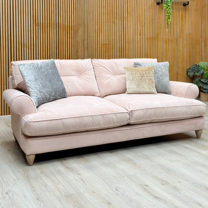 The Lounge Co. Bronwyn Cotton Candy Pink Velvet 4 Seater Classic Back Sofa – view 3