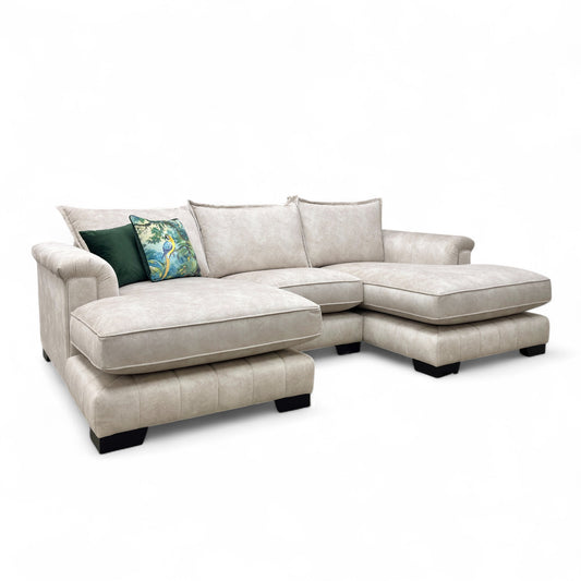 ‘Dolcie' Cream Combination Dolcie Combination Velvet Formal Back Small Double Ended Chaise Sofa