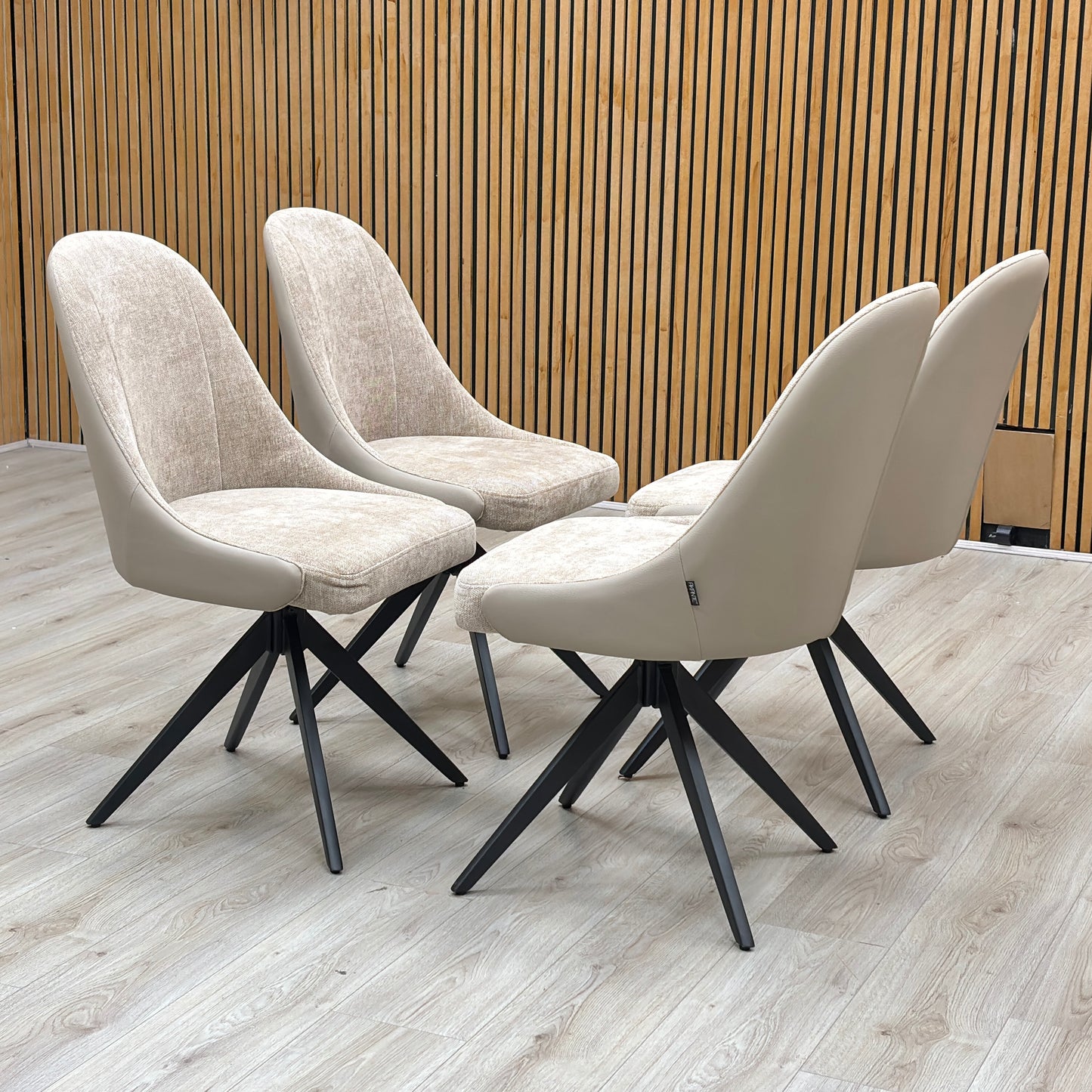 ‘Jose’ Pebble Cream Fabric Set of 4 Swivel Dining Chairs