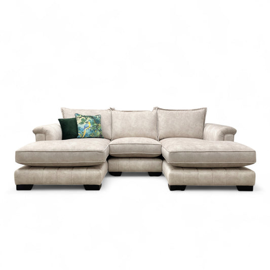 ‘Dolcie' Cream Combination Dolcie Combination Velvet Formal Back Small Double Ended Chaise Sofa