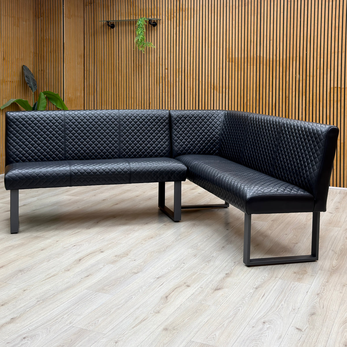 'Bromley' Black Faux Leather Right Hand Facing Corner Dining Bench