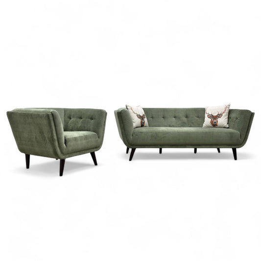 ‘Appleton’ Moss Green Appleton Plain Fabric 3 Seater Sofa + Armchair