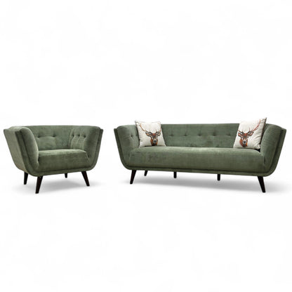 ‘Appleton’ Moss Green Appleton Plain Fabric 3 Seater Sofa + Armchair