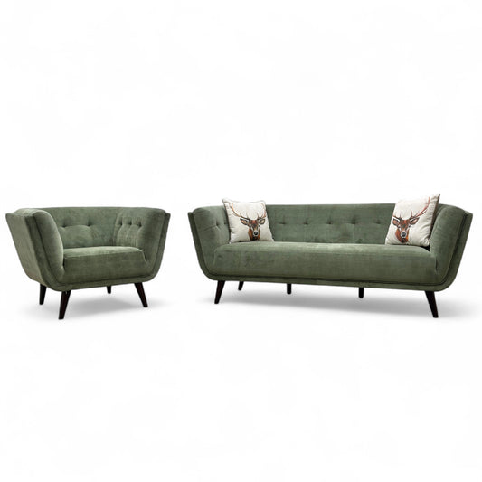 ‘Appleton’ Moss Green Appleton Plain Fabric 3 Seater Sofa + Armchair