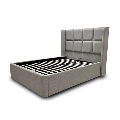 ‘Shiva’ 5’0 Gatsby Chalk Dust Shiva Fabric Ottoman Bed Frame - King