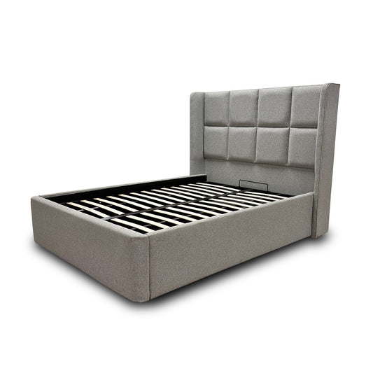 ‘Shiva’ 5’0 Gatsby Chalk Dust Shiva Fabric Ottoman Bed Frame - King