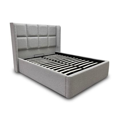 ‘Shiva’ 5’0 Gatsby Chalk Dust Shiva Fabric Ottoman Bed Frame - King