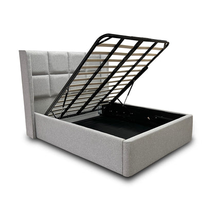 ‘Shiva’ 5’0 Gatsby Chalk Dust Shiva Fabric Ottoman Bed Frame - King