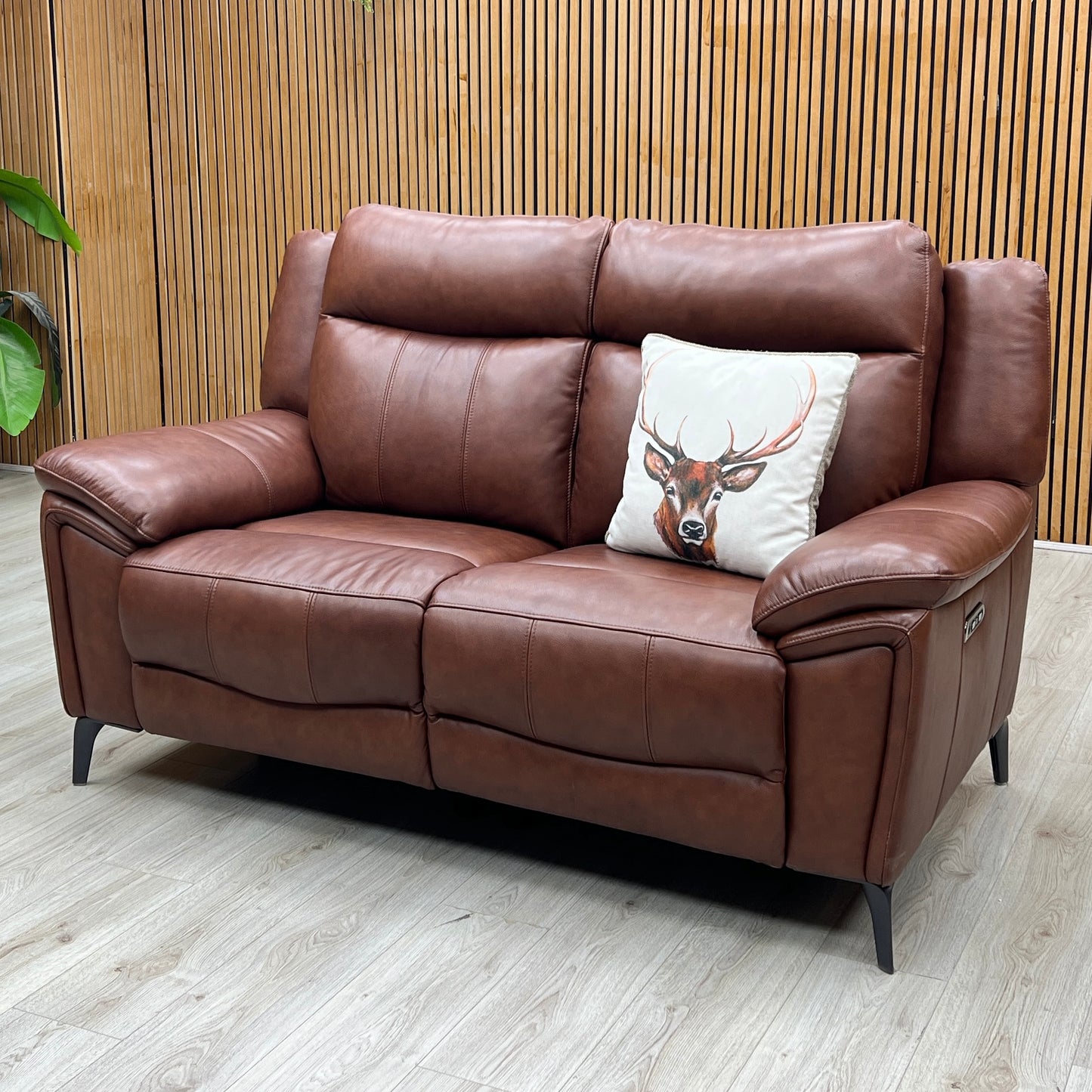'Panache' Butterscotch Brown Cat-60_07 Leather 2 Seater Power Recliner Sofa with Power Headrests