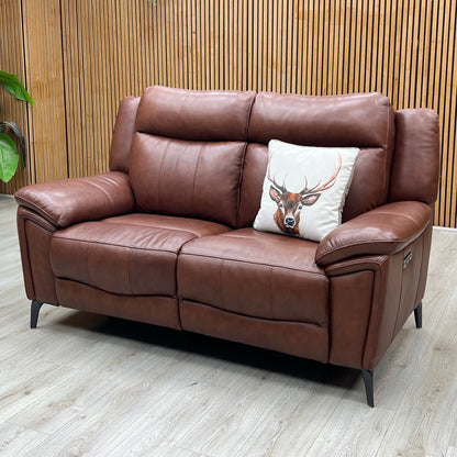 'Panache' Butterscotch Brown Cat-60_07 Leather 2 Seater Power Recliner Sofa with Power Headrests