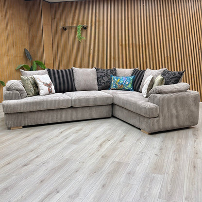 'Celine’ Steel Grey Jumbo Cord Fabric Left Arm Facing 2 Seater Pillow Back Corner Sofa