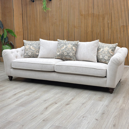 ‘Rita’ Ivory Genoa Marble Fabric 4 Seater Scatter Back Sofa