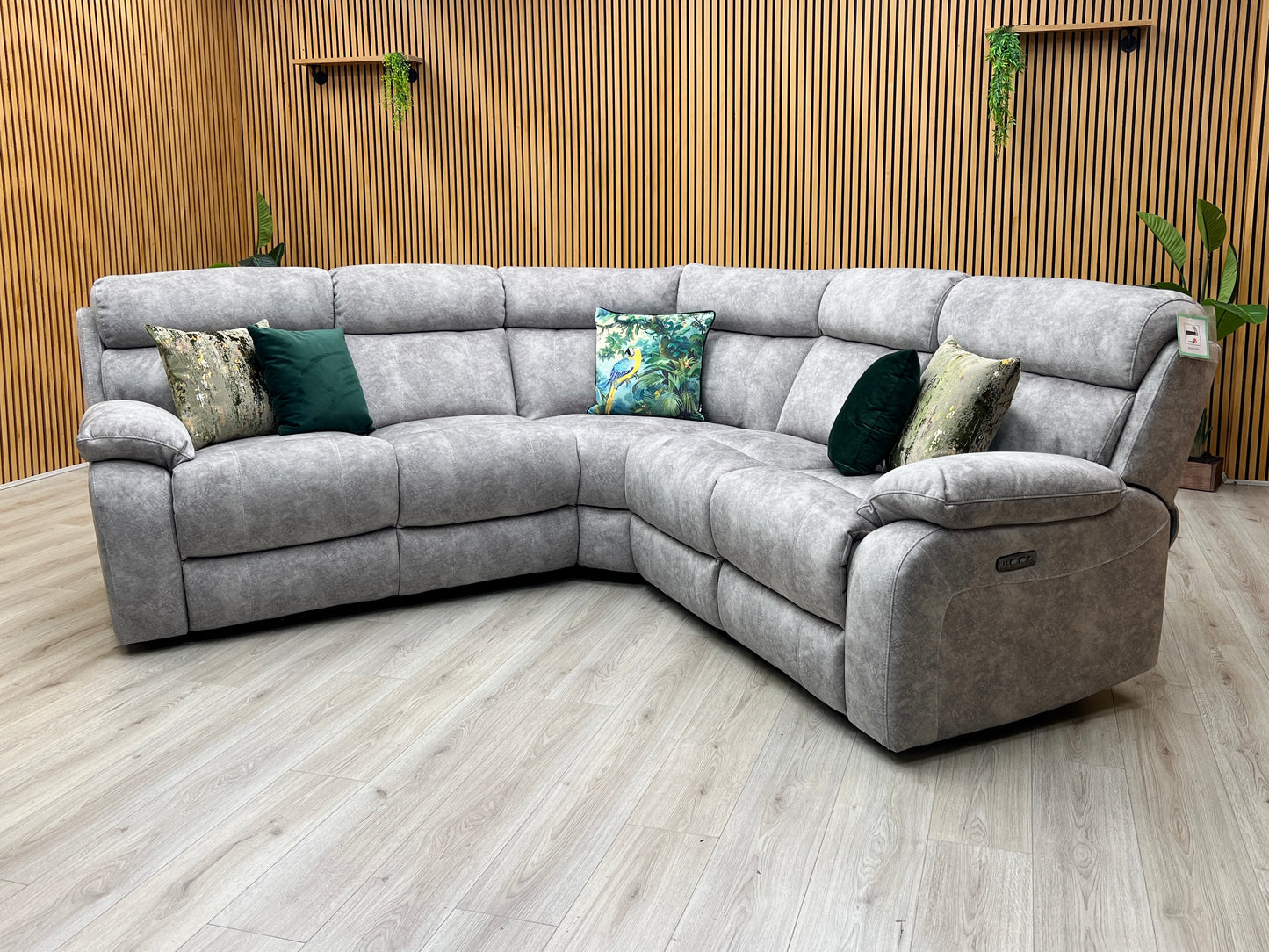 ‘Moreno’ Bfa-Bnn-R28 Grey Fabric Large Power Recliner Corner Sofa with Power Headrests