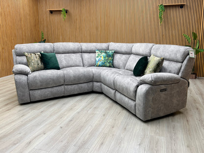 ‘Moreno’ Bfa-Bnn-R28 Grey Fabric Large Power Recliner Corner Sofa with Power Headrests