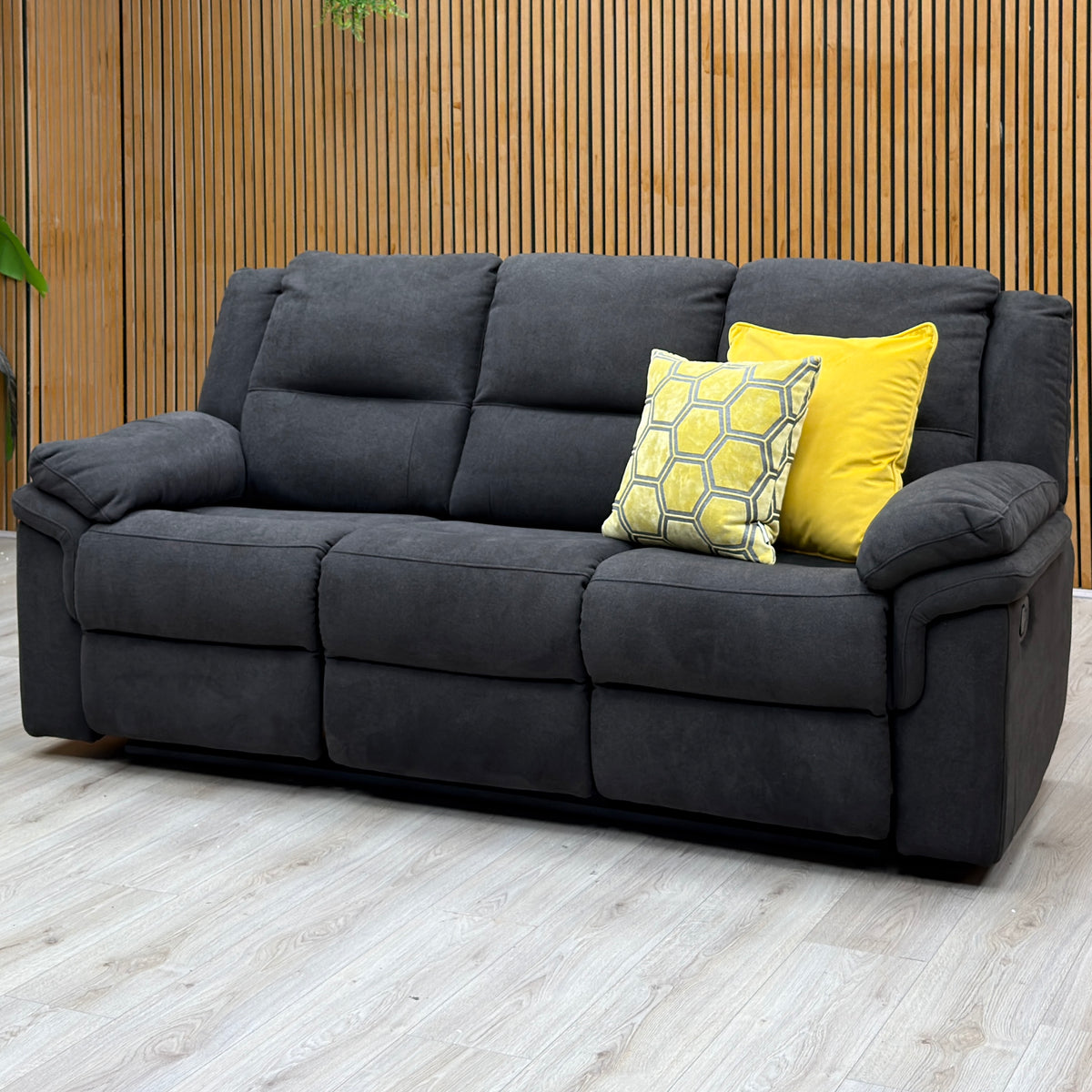 Albion Charcoal Grey Chenille Fabric 3 Seater High Back Manual Recliner Sofa – view 3